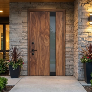 Nuevas Puertas Modernas de Madera Sólida Aswattha Visionary con Elegante Panel de Vidrio para Entrada de Hogar, Diseño Artístico - Product Image 2