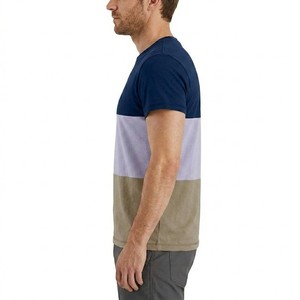 Camiseta de Hombre a la Moda con Bloques de Color, Manga Corta, Cuello Redondo, Corte Regular, Estilo Casual Tejido, en Azul Marino, Gris y Verde Oliva, Diseño Sólido - Product Image 6