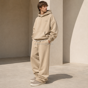 Ensemble de survêtement personnalisé avec logo imprimé en relief, coupe ample, en molleton épais, avec taille élastique et cordon de serrage, vêtements de sport - Product Image 2