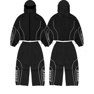 Conjunto Deportivo de Invierno para Hombre, Chaqueta Cortavientos de Satén, Pantalones Deportivos, Sudadera con Cierre, Poliéster, Dos Piezas, Estilo Urbano a Cuadros - Product Image 6