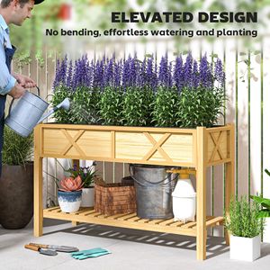 47 X 22 X 31.5in Elevated Wood <b>Planter</b> <b>Box</b> with Glazed Finish Raised Garden Bed and Storage Shelf Natural Liner Drainage Holes - Product Image 6