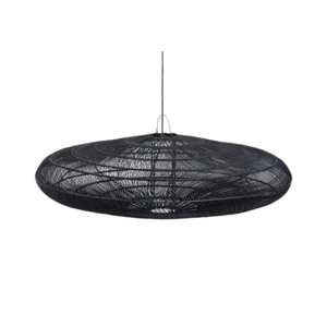Abat-jour en rotin noir fait main, abat-jour rond tissé, couverture de lampe suspendue, lampe de plafond décorative d'intérieur - Product Image 1