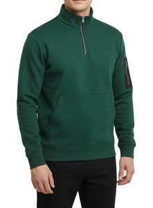 Men's Green <b>Quarter</b> <b>Zip</b> <b>Sweatshirt</b> Regular Fit Fleece Solid Color Stand Collar Pocket Casual Autumn Knitted 100% Cotton 2026 - Product Image 6