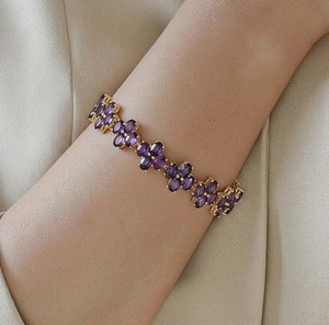 Oval Cut Natural Amethyst Stone Charm <b>Bracelet</b> Women 925 Sterling Silver Gold Plated Elegant Purple <b>Gemstone</b> Gift Her - Product Image 4