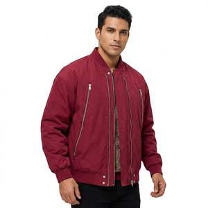 Men's Red <b>Jacket</b> Stand Collar Zipper Closure <b>Fleece</b> Lining Windproof Winter Casual <b>Thick</b> - Product Image 2