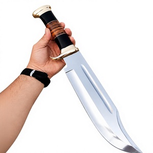 Cuchillo Bowie de Hoja Fija con Punta Caída, Hoja de Acero al Carbono, Mango de Resina Negra y Cuero Vacuno, Borde Recto, Grado Industrial, para Caza - Product Image 4