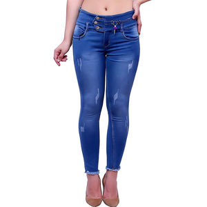 Jean en denim déchiré taille haute pour femme grande taille, coupe skinny, longueur cheville, style décontracté, délavage vieilli, mélange coton élasthanne - Product Image 5
