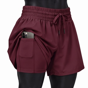Short de course 2-en-1 bleu turquoise avec poche pour téléphone, taille élastiquée à cordon, pour le sport, la gym, le fitness et l'entraînement, en tissu technique - Product Image 5