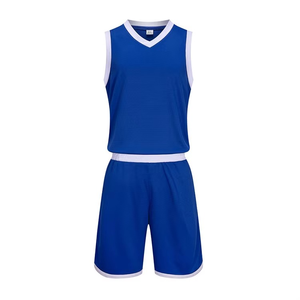 Camiseta de baloncesto unisex azul sin mangas con tela de malla que absorbe la humedad, cintura elástica, uniforme deportivo de entrenamiento al por mayor - Product Image 5
