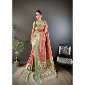 Sari Paithani de Seda Lichi Pura Banarasi para Vestir de Noche - Product Image 4