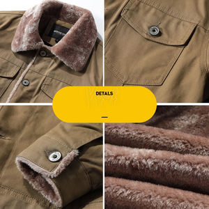 Men's Brown <b>Canvas</b> <b>Jacket</b> With Faux Fur Lining Turn-down Collar Windproof Workwear Style Winter Wear - Product Image 5