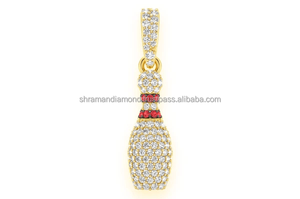 Wholesale Trendy Fashion Iced Custom Bowling Pin Sports Dainty 10K <b>Solid</b> Gold Lab Grown Diamond Brilliant Cut Gift <b>Necklace</b> - Product Image 4