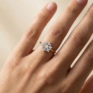 Yellow <b>Gold</b> Pearl <b>Cocktail</b> <b>Ring</b> With Diamond Bowknot Pave Setting Women's Romantic Fine Jewelry - Product Image 4