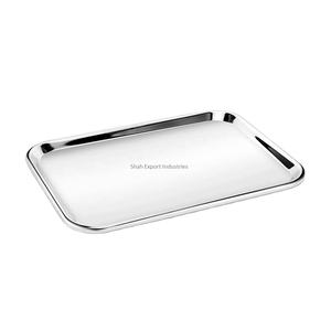 Plateau de service alimentaire en acier inoxydable plaqué argent chic forme rectangulaire pour la maison et l'hôtel plateau de service de collations de table - Product Image 1