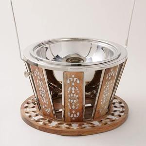 Stainless Steel Casserole Food Warmer with Wooden Base and Cone <b>Lid</b> Round Minimalist Design Food Warmer Serving chafing dish - Product Image 6