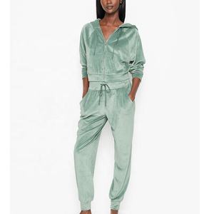 Conjunto de Dos Piezas de Invierno para Mujer, Tejido de Velour con Logotipo Personalizado Bordado, Ajustado, Sólido, Transpirable, 100% Algodón, Sudadera con Capucha Regular - Product Image 1