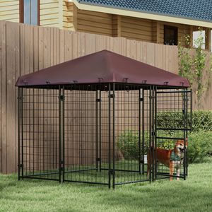 Canile per cani all'aperto in argento con grande porta e baldacchino impermeabile 4.6x5 trasportino per animali - Product Image 2