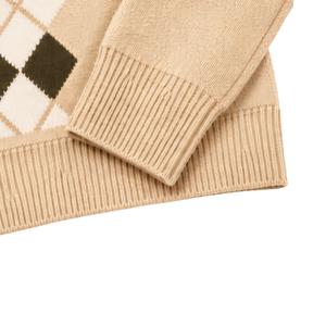 Cárdigan de punto beige para hombre con cuello en V, diseño de rombos, botones frontales, mangas largas, estilo clásico informal, tejido suave. - Product Image 5