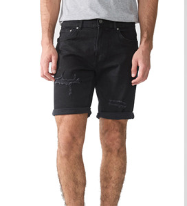 Pantalones Cortos de Mezclilla Negros para Hombre, de Pierna Recta, Rotos y Desgastados, de Algodón, Casuales, para Verano, de Cintura Media, con Dobladillo Reforzado, Transpirables, Estilo Urbano - Product Image 1