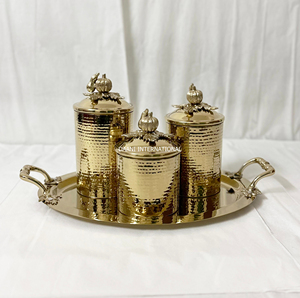 Elegant Metal <b>Jar</b> Set Matching Tray Gold Silver Pumpkin Lids Airtight Spice <b>Storage</b> Canister Set Hammered Effect <b>for</b> <b>Kitchen</b> - Product Image 5