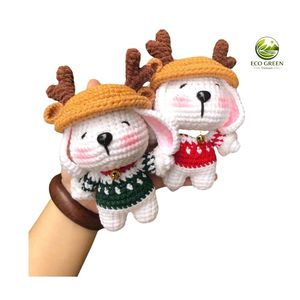 ตุ๊กตากระต่ายถักโครเชต์ทำมือจากผ้าฝ้าย พร้อมโบว์สีชมพูสตรอว์เบอร์รี่ ของเล่นสำหรับเด็กอายุ 7-12 ปี ขนาดสั่งทำได้ - Product Image 5