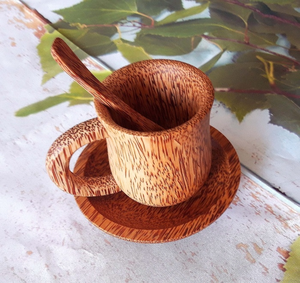<b>Bamboo</b> Tea <b>Cup</b> with Saucer and Spoon Round Handle Asian Zen Design Eco-Friendly 170ml Drinkware for Home Use - Product Image 3