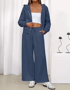 Conjuntos de 2 piezas para mujer, sudadera con capucha de lana para invierno, chándal con cremallera, sudadera larga - Product Image 5