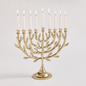 classic <b>brass</b> menorah gold hanukkah candle <b>holder</b> 9 branch jewish candelabra traditional holiday decor tabletop centerpiece lux - Product Image 4