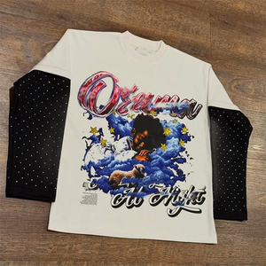 Camiseta de hombre de alta calidad, doble capa, con pedrería, cuello redondo, corte regular, 100% algodón terry, con estampado gráfico personalizado. - Product Image 4