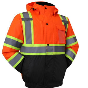 Chaqueta de Seguridad Reflectante de Alta Visibilidad para Hombre, Naranja y Negra, con Capucha y Bolsillos, Ropa de Trabajo - Product Image 1