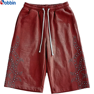 New Arrival <b>Men's</b> Capri Pants Streetwear Custom <b>Men's</b> Heavyweight Cotton Metal Studs Acid Wash Cropped Sweatpants <b>3</b>/<b>4</b> Mid <b>Length</b> - Product Image 3