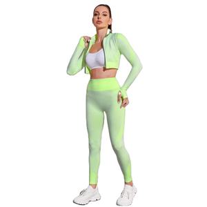 เสื้อชั้นในเล่นกีฬาแบบครอปท็อปผู้หญิง,ชุดโยคะไร้ตะเข็บ3ชิ้นยืดได้ - Product Image 2