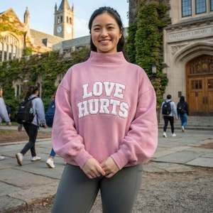 Sudadera de Cuello Alto Rosa Extra Grande Personalizada de Alta Calidad para Mujer, 100% Algodón, Manga Larga, Estilo Otoñal - Product Image 1