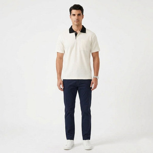 <b>Men's</b> Short Sleeve Cotton Knitted <b>Polo</b> <b>Shirt</b> <b>With</b> <b>Pocket</b> Solid Color Casual Style White And Black Collar - Product Image 1
