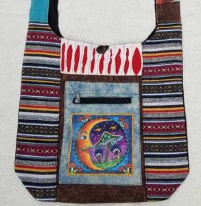 Bolso de Hombro Estilo Bohemio de Algodón con Decoración Floral, Cierre de Cremallera, Correa Cruzada, Capacidad 3L+ - Product Image 1