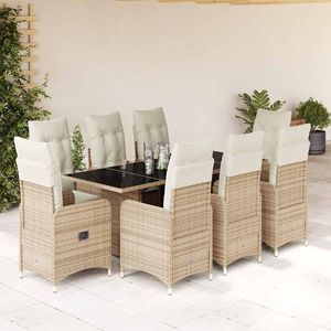 Conjunto de Bistro para Patio de 9 Piezas en Poliratán Beige con Cojines, Conjuntos de Jardín - Product Image 1