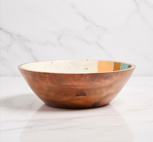 Tazón de Ensalada de Madera Hecho a Mano con Recubrimiento de Esmalte de Color, Diseño Abstracto Moderno, Vajilla de Madera de Acacia - Product Image 3
