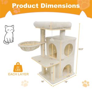 Albero per Gatti Multilivello Beige da 85 cm, 2 Livelli, con Tiragraffi in Sisal e Dispositivo Anti-Ribaltamento per Struttura da Arrampicata per Gatti - Product Image 3