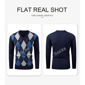 2025 hommes décontracté col en V pull Slim Fit à manches longues Argyle pull côtelé tricot Anti-rides fait doux cachemire pour l'automne - Product Image 6