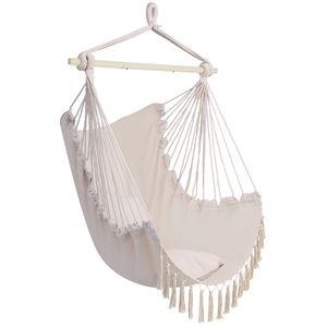 Sedia Sospesa Beige con Cuscino e Nappe, Comoda per Esterni e Interni - Product Image 2
