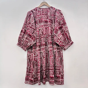 Vestido Midi Casual de Mujer, Tejido 100% Algodón, Liso, Manga Corta, Cintura Imperio, Estilo Babydoll, Oversize, Cuello en V, Funcional para Uso Diario - Product Image 2