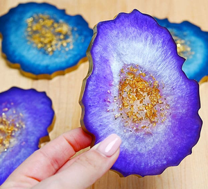 Gold Glitter Epoxy Resin <b>Coaster</b> Supplies New Arrival Deep Blue Color Gold Glitter <b>Heat</b> Resistant Wedding Gifts - Product Image 1