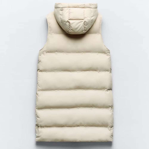 Chaleco Acolchado con Capucha para Hombre, Color Beige Claro, Sin Mangas, Chaqueta de Verano con Cierre Frontal, Informal, Impermeable, Ecológico, Térmico - Product Image 3