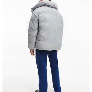Men's Gray Puffer Jacket Hooded Zipper Closure <b>Thick</b> <b>Winter</b> Casual <b>Coat</b> with Pockets Polyester Wadding Warm Outerwear - Product Image 2