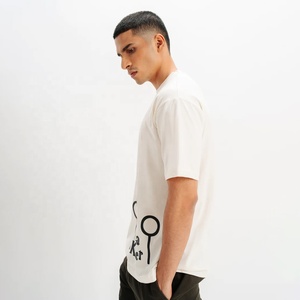 T-shirt imprimé graphique en coton épais, col rond, manches courtes, coupe ample, unisexe, vente en gros - Product Image 5