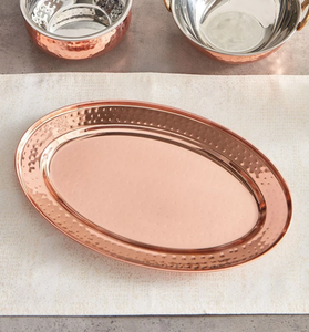 Hammered Design 2 Pieces Copper Serving <b>Tray</b> With <b>Mirror</b> Finished Suitable For Kitchen Juice Glass Water Glass Serving <b>Tray</b> - Product Image 3