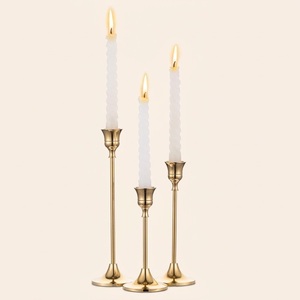 Wholesale Modern Gold Metal Taper Candle Holder Set of 3 Elegant <b>Brass</b> Finished Decorative <b>Candlestick</b> Stands for Wedding Table - Product Image 1