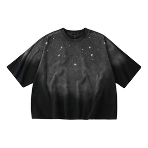 Custom Oversized Men's Black T-Shirt With Glitter <b>Star</b> Print Short Sleeve Knitted Casual Style 100% Cotton O-Neck Breathable - Product Image 1