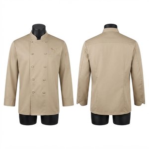 Chaqueta de Chef Unisex Premium Negra Hardson de 240 GSM, Sarga de Poliéster/Algodón, Manga Media Beige, Doble Botonadura, Uniforme de Restaurante - Product Image 1