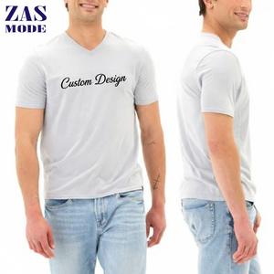 T-shirt Homme Col V Coupe Slim Manches Courtes Couleur Unie Personnalisable Logo Vente en Gros Grande Taille 210g 100% Coton Séchage Rapide - Product Image 1